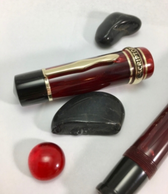 Custom Hemingway Homage in Red Marbled Bakelite & Black Ebonite - Large
